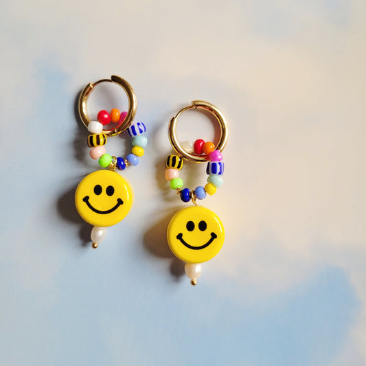 Happy beaded golden hoop earrings