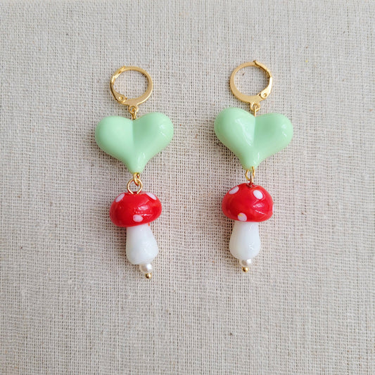 Summer Love green and red pendant hoop earrings