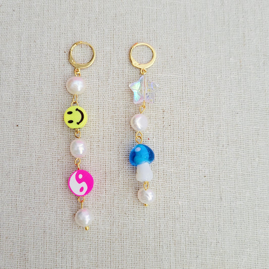 90s Love freshwater pearls beaded pendant earrings